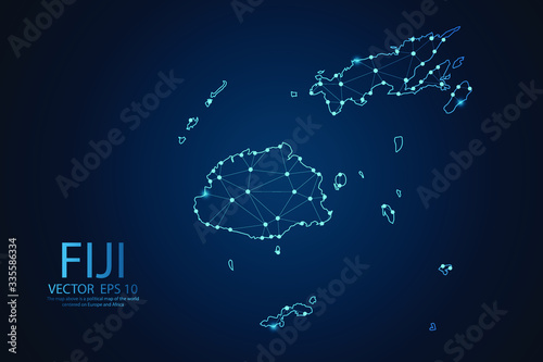 Abstract mash line and point scales on Dark background with map of Fiji. Wire frame 3D mesh polygonal network line, design polygon sphere, dot and structure. Vector illustration eps 10.