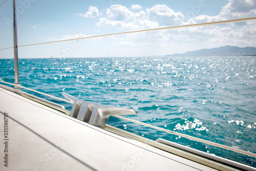 Fototapeta Naklejka Na Ścianę i Meble -  white ship background of free space for your decoration and sunnny warm day with ocean landscape 