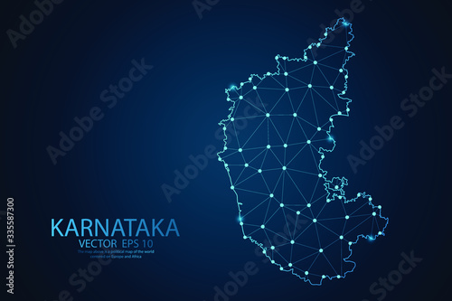 Abstract mash line and point scales on Dark background with map of Karnataka. Wire frame 3D mesh polygonal network line, design polygon sphere, dot and structure. Vector illustration eps 10. photo