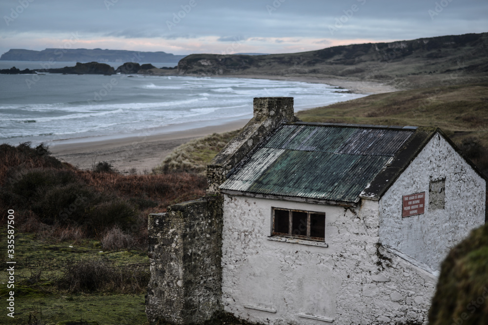 Watch house overlooking Whitepark bay, Causeway Coast, Antrim, Northern Ireland