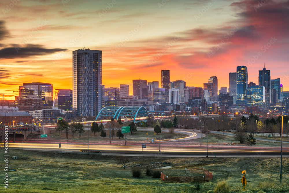 Naklejka premium Denver, Colorado, USA Downtown Skyline