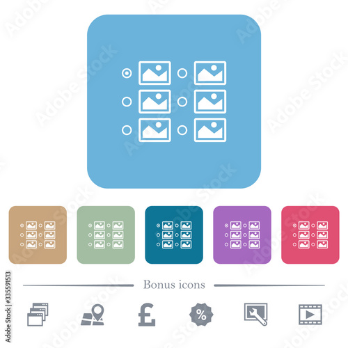 Single image selection with radio buttons flat icons on color rounded square backgrounds