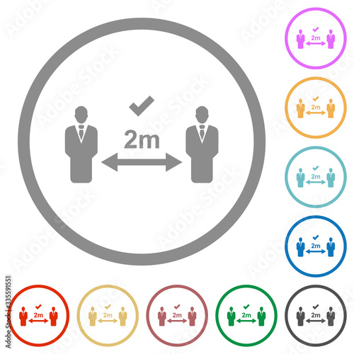 Correct social distancing flat icons with outlines