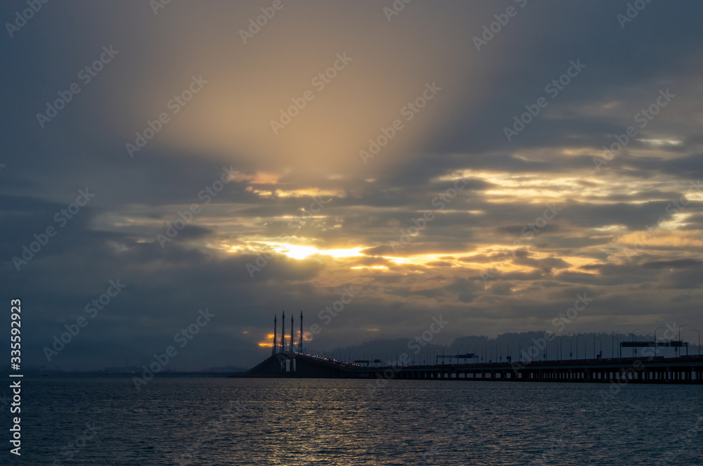 Sun ray at Penang Bridge in morning.