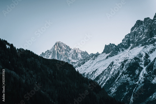 Scenic view of snowcapped mountain against clear sky