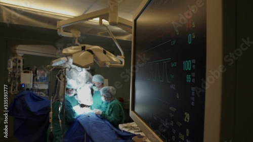 The team of doctors focuses on the patient during the operation in the hospital