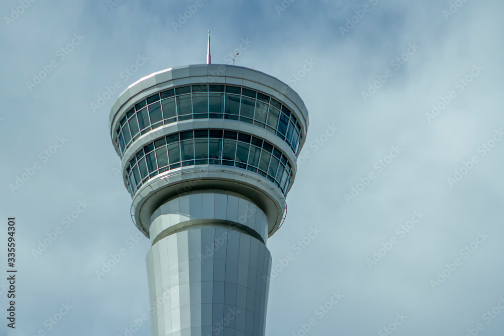 The airport control tower controller station radar The airport control tower controller station radar