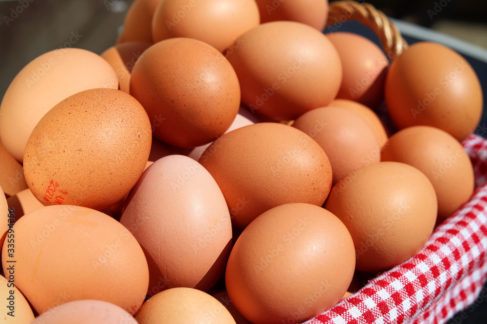 A pile of fresh chicken eggs A pile of fresh chicken eggs