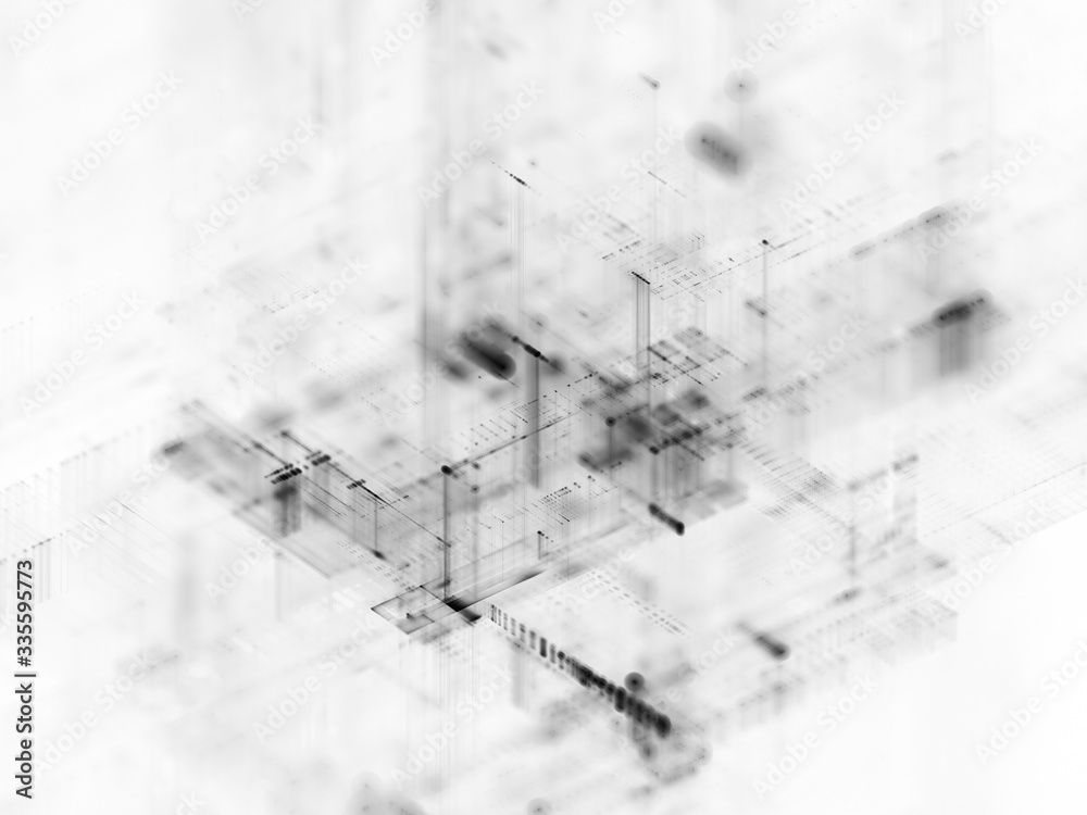 Abstract black and white background. Fractal graphics 3d illustration. Science or technology concept.