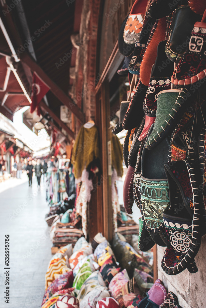 Fototapeta premium stall of oriental slippers in Istanbul market