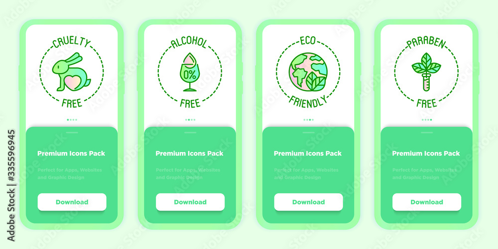 Organic cosmetics symbols. Mobile user interface with thin line icons ...