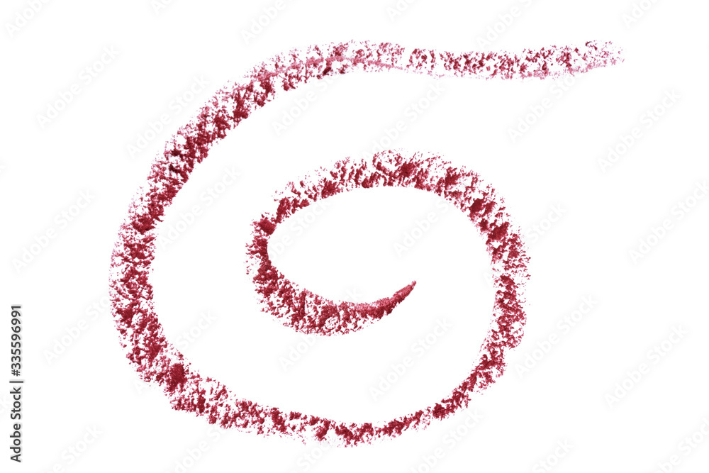 Lip liner stroke smear smudge isolated on white. Trace pencil burgundi bordo color. Lip pencil stroke spiral shape. Makeup product texture. Woman cosmetic crayon for make up catalog. Macro, from above Lip liner stroke smear smudge isolated on white. Trace pencil burgundi bordo color. Lip pencil stroke spiral shape. Makeup product texture. Woman cosmetic crayon for make up catalog. Macro, from above