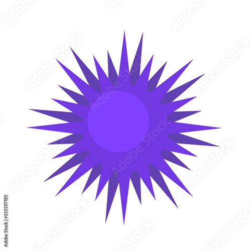Blue spiky virus, molecule, bacterium cartoon model. Cartoon icon. Flat vector illustration, isolated on white background.