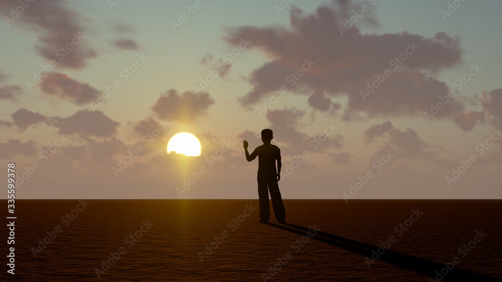 Fototapeta premium People at Sunset 3D Rendering