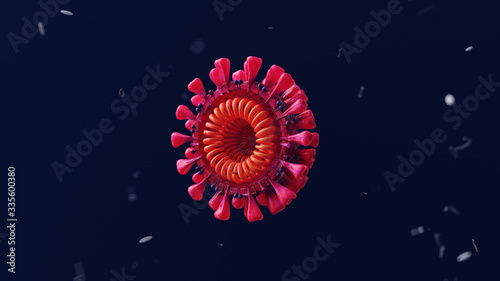 Cross-section through envelope of Coronavirus Sars-CoV-2 as 3D rendering (3D Rendering)