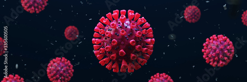 Photo Corona virus background header with Sars-CoV-2 virus as realistic 3D rendering (