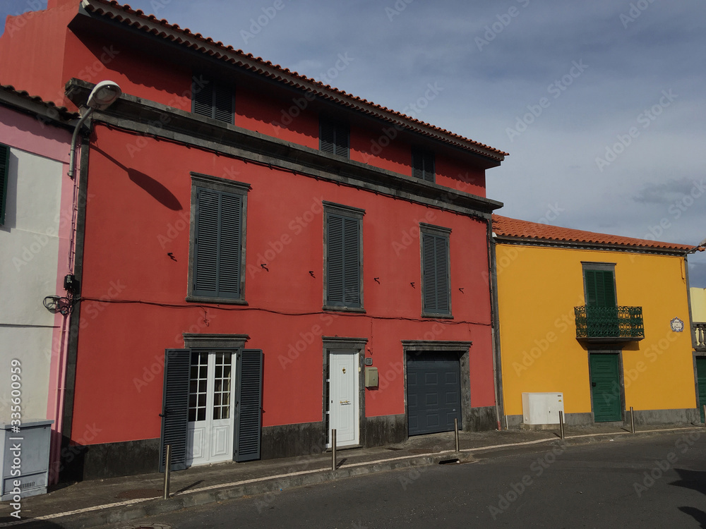 colorful houses on Sao Miguel island in the Azores colorful houses on Sao Miguel island in the Azores