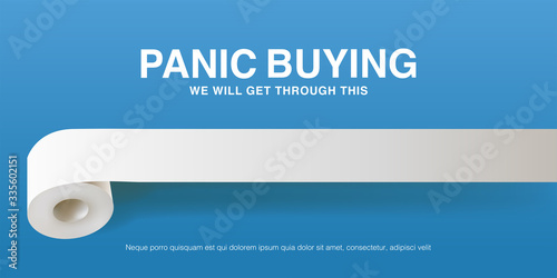 Toilet paper panic buying. Realistic 3D vector illustration template background. Novel Coronavirus (2019-nCoV) effects