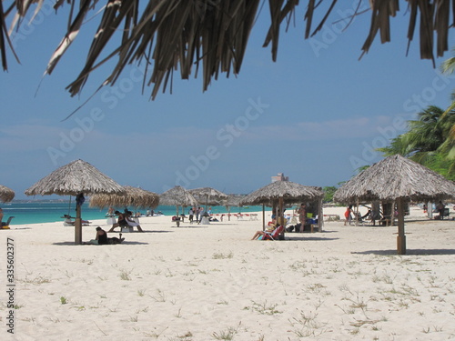 beach with umbrellas