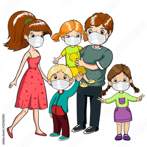 Family wearing protective masks. Coronavirus, covid-19 protection. Virus alert.