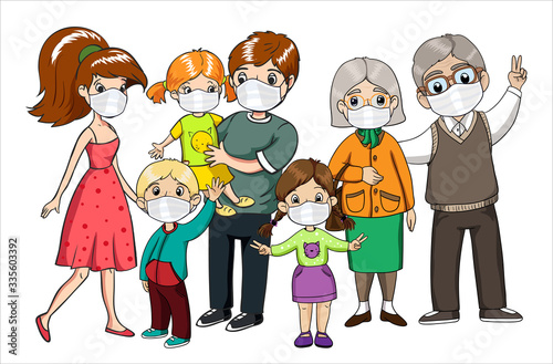 Family wearing protective masks. Coronavirus, covid-19 protection. Virus alert.
