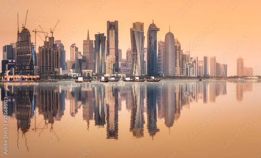 The skyline of West Bay and Doha City, Qatar
