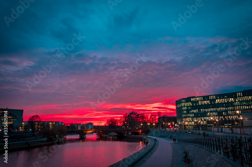 Colorful winter sunset in the city of Berlin