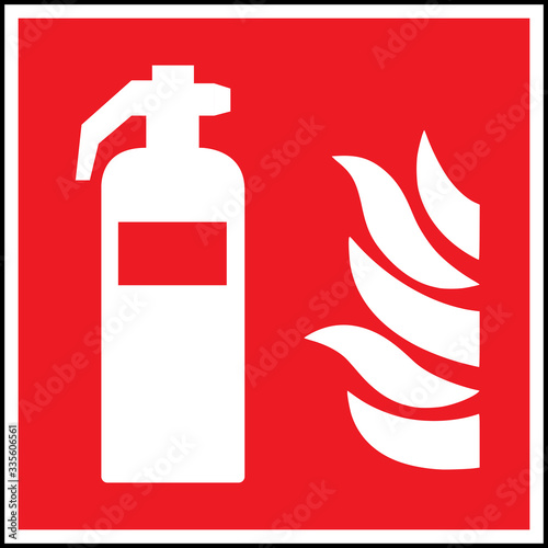 Fire Extinguisher Sign. White on red background. Perfect for Business concepts, backgrounds, backdrop, icon, sign, symbol, sign, label, badge, sticker and wallpaper.
