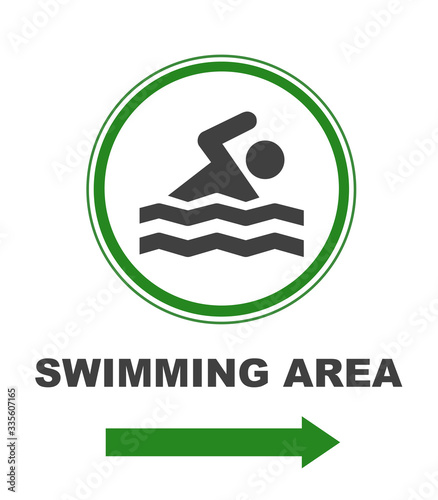 Green Swimming Area Sign with Arrow Vector Illustration