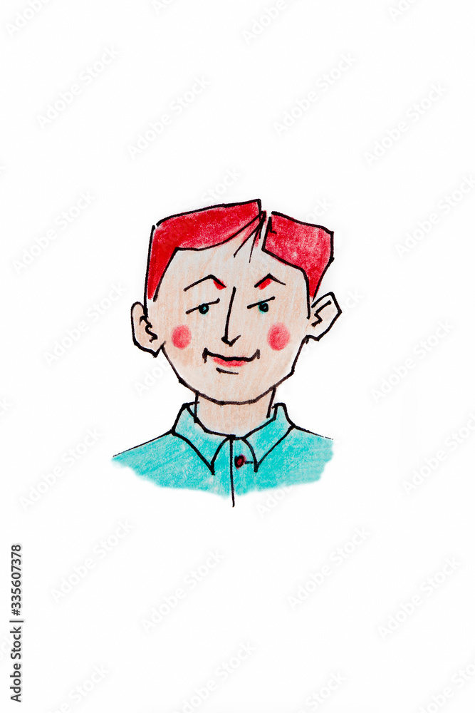Portrait of a boy with narrow eyes,red hair isolated on a white background. Portrait of a boy with narrow eyes,red hair isolated on a white background.