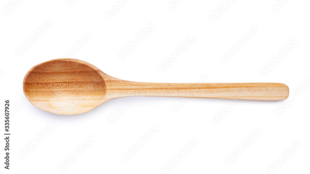 Empty wooden spoon isolated on white background. Top view of natural kitchenware Empty wooden spoon isolated on white background. Top view of natural kitchenware