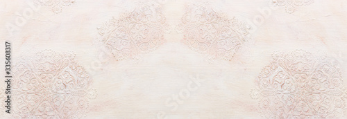 background of white wooden vintage wall with floral emboss details