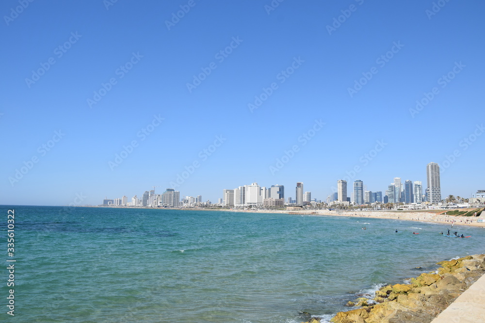 Famous Tel Aviv Coastline from the shore in Jaffa