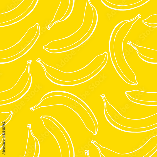 Seamless pattern with banana hand drawn fruits elements. Vegetarian wallpaper...