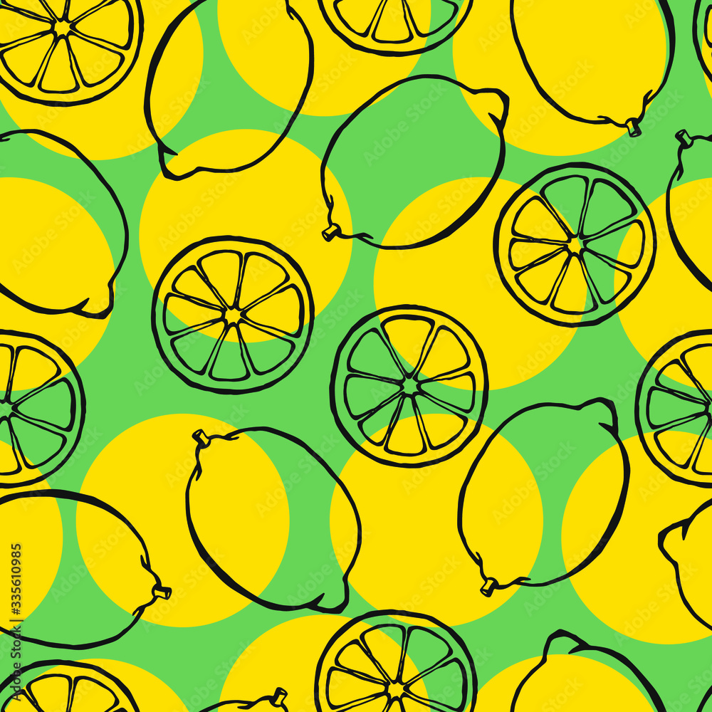 Seamless pattern with lemon hand drawn fruits elements. Vegetarian ...