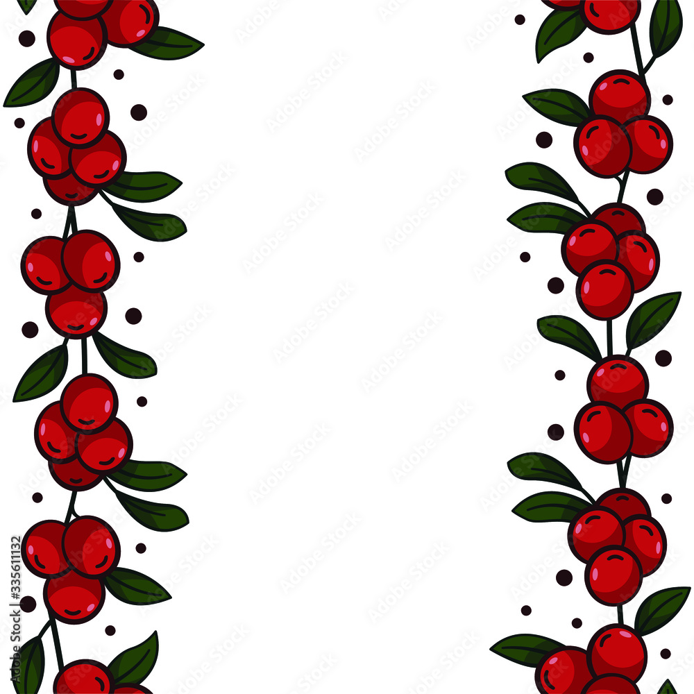 Cranberry frame; vertical cranberry borders for greeting cards, invitations, wedding cards, posters, banners, web design. Cranberry frame; vertical cranberry borders for greeting cards, invitations, wedding cards, posters, banners, web design.