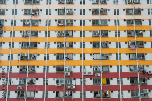Photography building facade exterior, colorful aprtment house front -
