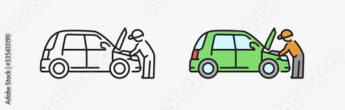 Auto mechanic icon. Car repair. Vector linear illustration in a flat style.