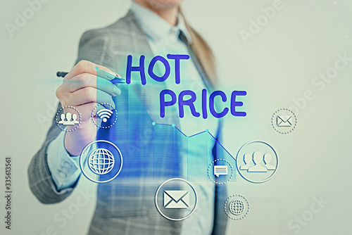 Conceptual hand writing showing Hot Price. Concept meaning Buyer or seller can obtain something for a product sold or buy photo