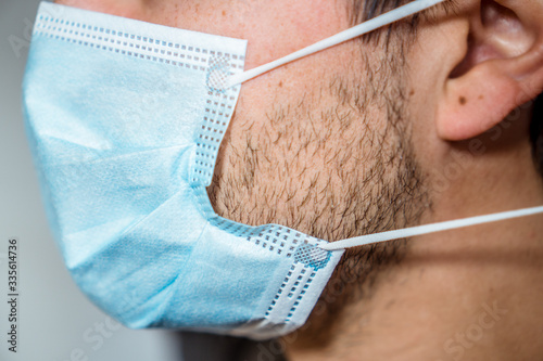 Man putting on a surgical mask photo