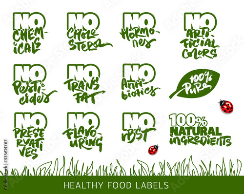 Set of Calligraphic Labels for the Organic and Allergen Free Food