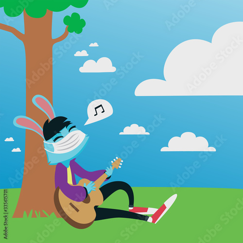 Bunny With Mask Playing Guitar (ID: 335615701)