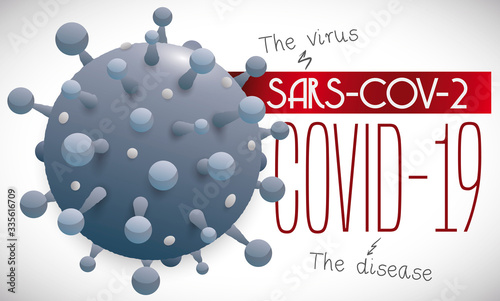 Coronavirus SARS-CoV-2 Representation, and label with New Name Disease: COVID-19, Vector Illustration