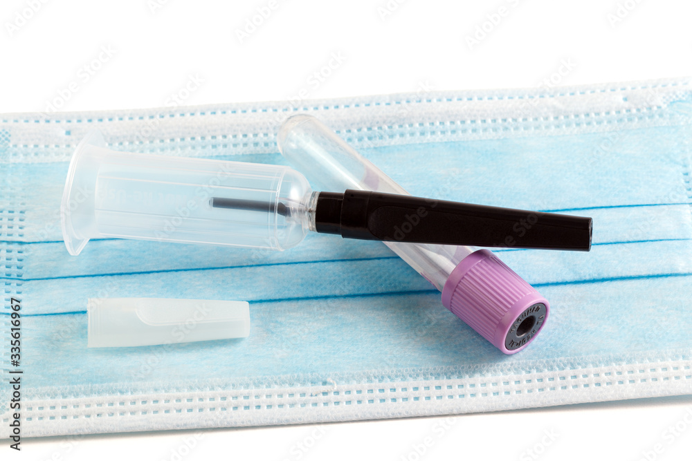 Vacuum syringe (Vacutainer) for blood sampling. Medical equipment. Test tube for blood analysis