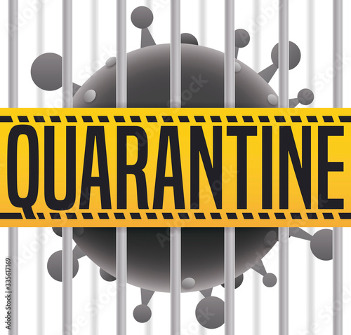 Coronavirus Representation behind Bars Depicting Quarantine Measures to Contain COVID-19, Vector Illustration