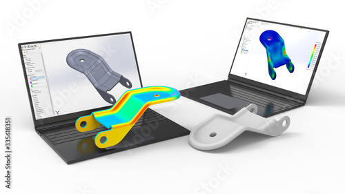 3D rendering - Computer aided design on a laptop in engineering photo