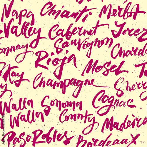 Wine Calligraphic Seamless Pattern.