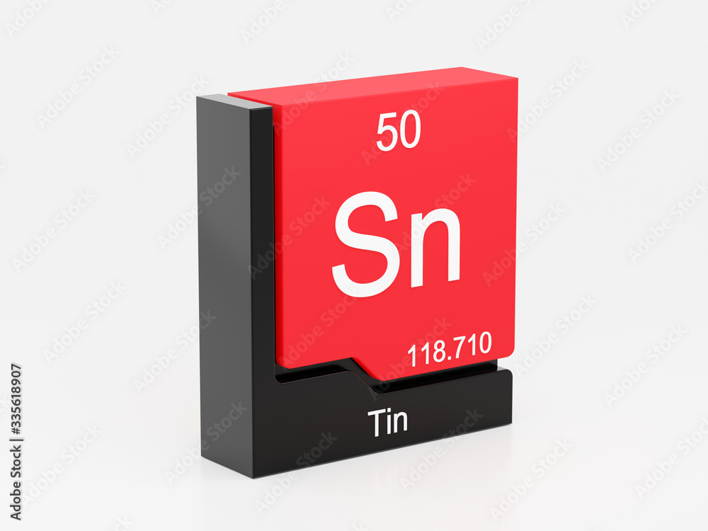 Tin, periodic table element modern icon series, 3D rendered on white background Tin, periodic table element modern icon series, 3D rendered on white background