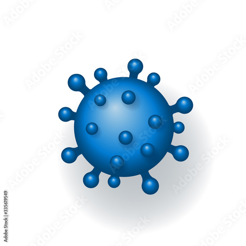 Coronavirus 2019-nCoV. Corona virus 3D icon. Blue sign isolated on white background. China pathogen respiratory infection. Design bacteria-cell. Influenza pandemic. Corona-virus. Vector illustration