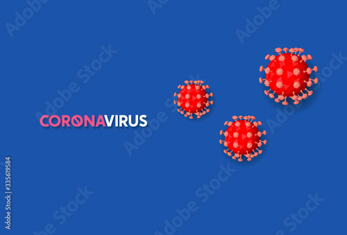 Abstract virus strain model of MERS-Cov or middle East respiratory syndrome coronavirus and Novel coronavirus 2019-nCoV with text on blue background. Virus Pandemic Protection Concept